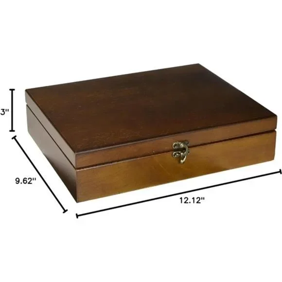 Old World Wooden Keepsake Box with Brass Closure and Walnut Finish 12 x 9.5 inch